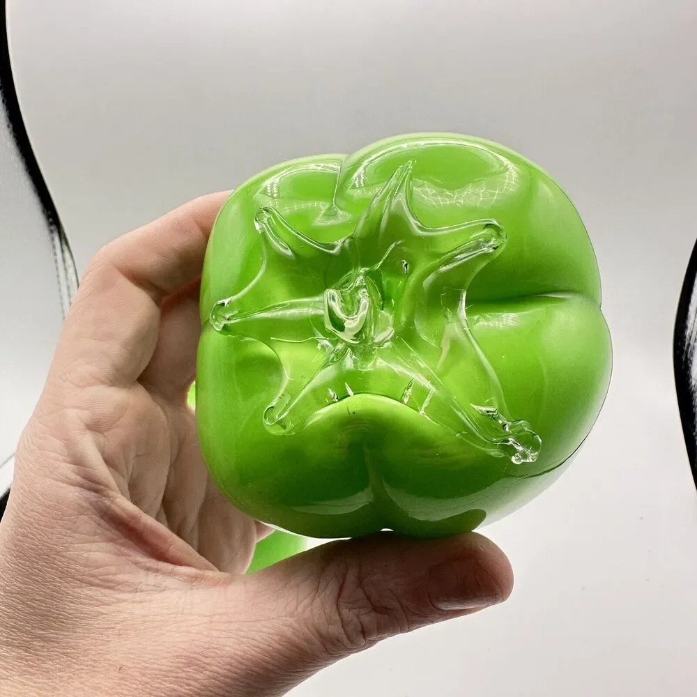 X2 Vintage Hand Blown Art Glass Green Pepper Kitchen Decor Vegetable Kitsch - Picture 4 of 4
